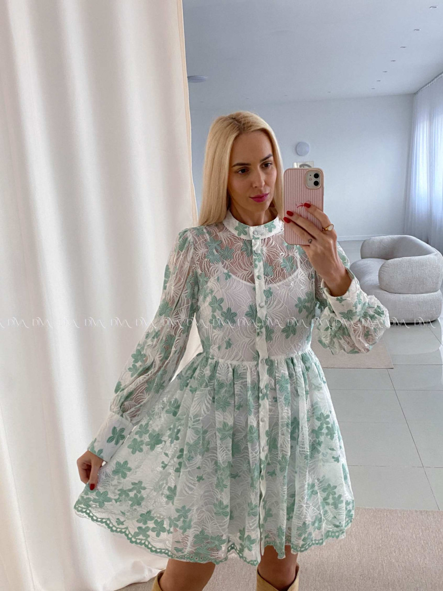 Celokrajkované šaty bielo- zelené  Aliss AB 45