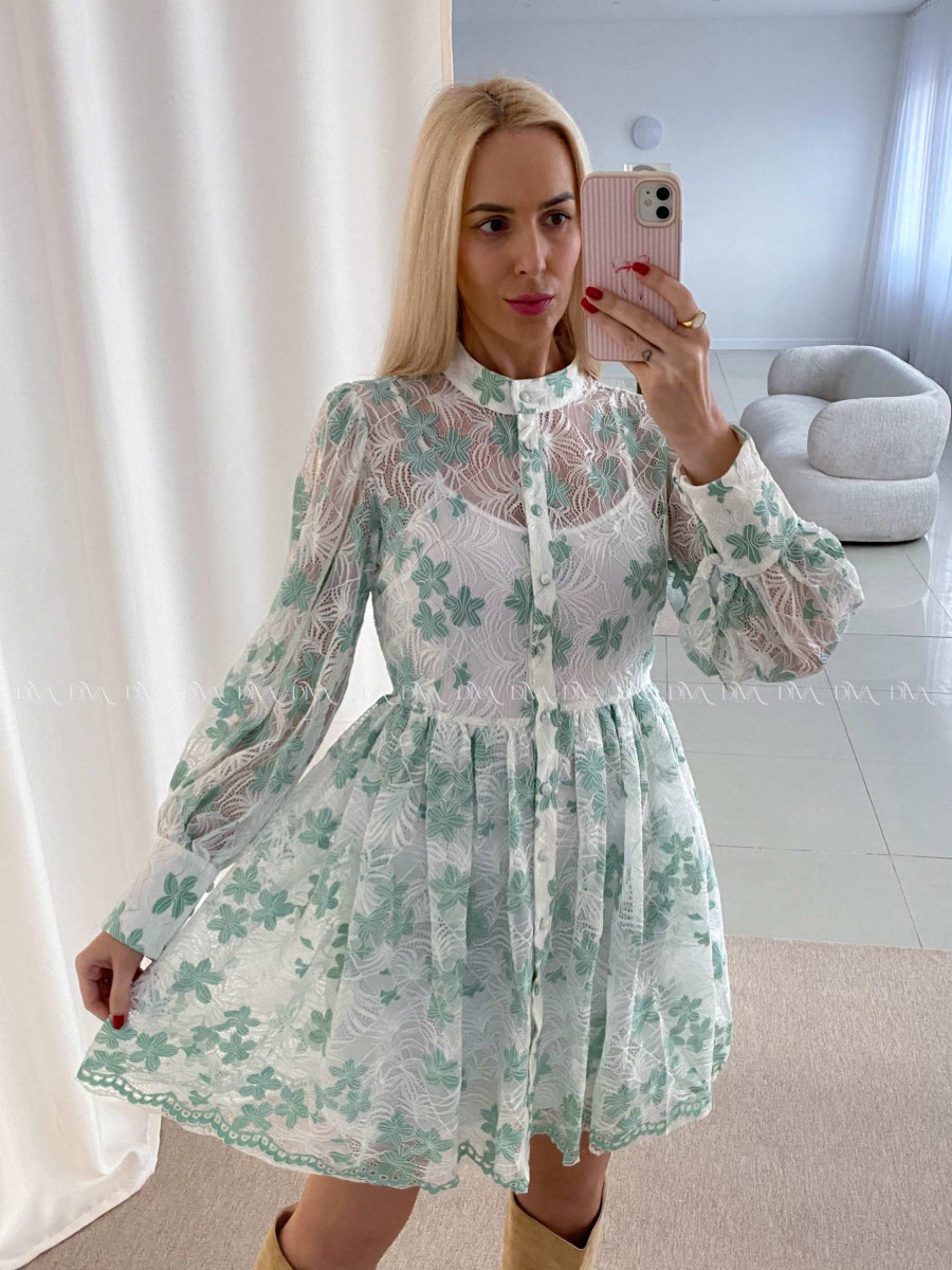 Celokrajkované šaty bielo- zelené  Aliss AB 45