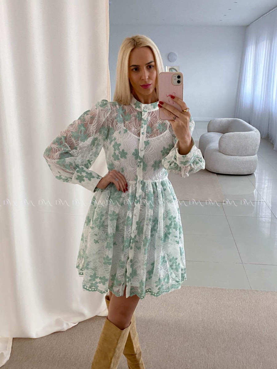 Celokrajkované šaty bielo- zelené  Aliss AB 45