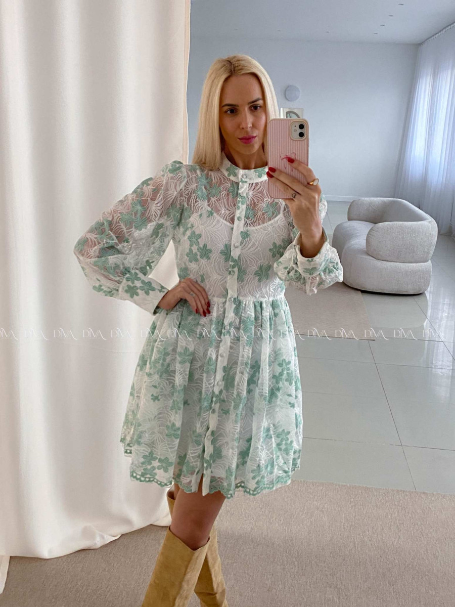 Celokrajkované šaty bielo- zelené  Aliss AB 45