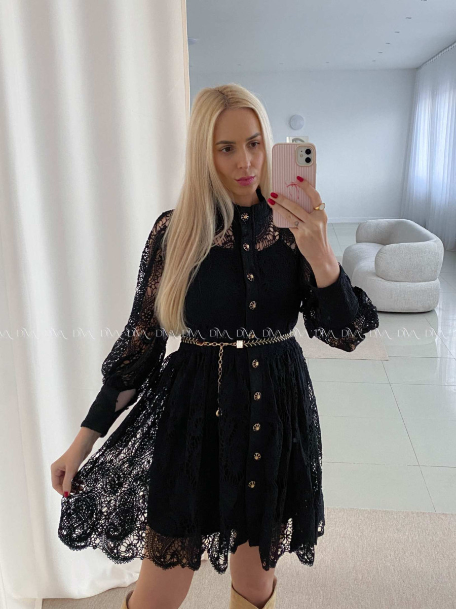 Krajkované šaty čierne s opaskom AB 41