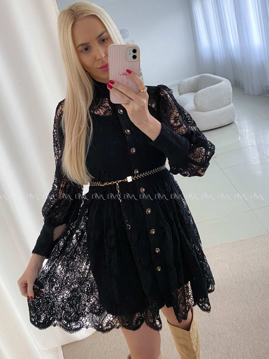 Krajkované šaty čierne s opaskom AB 41