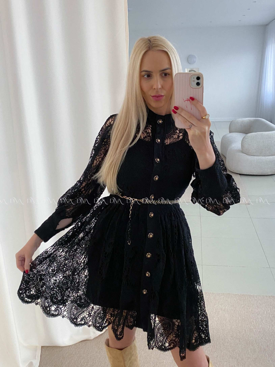 Krajkované šaty čierne s opaskom AB 41