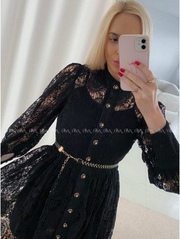 Krajkované šaty čierne s opaskom AB 41