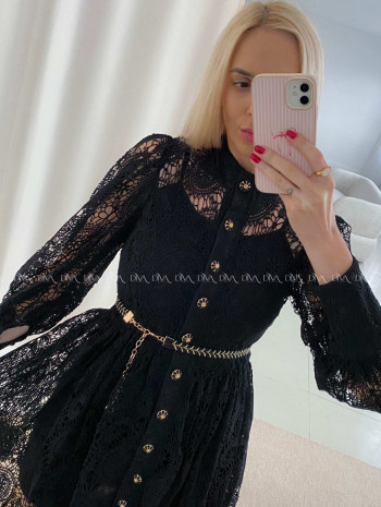 Krajkované šaty čierne s opaskom AB 41
