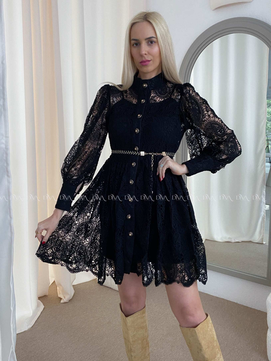 Krajkované šaty čierne s opaskom AB 41