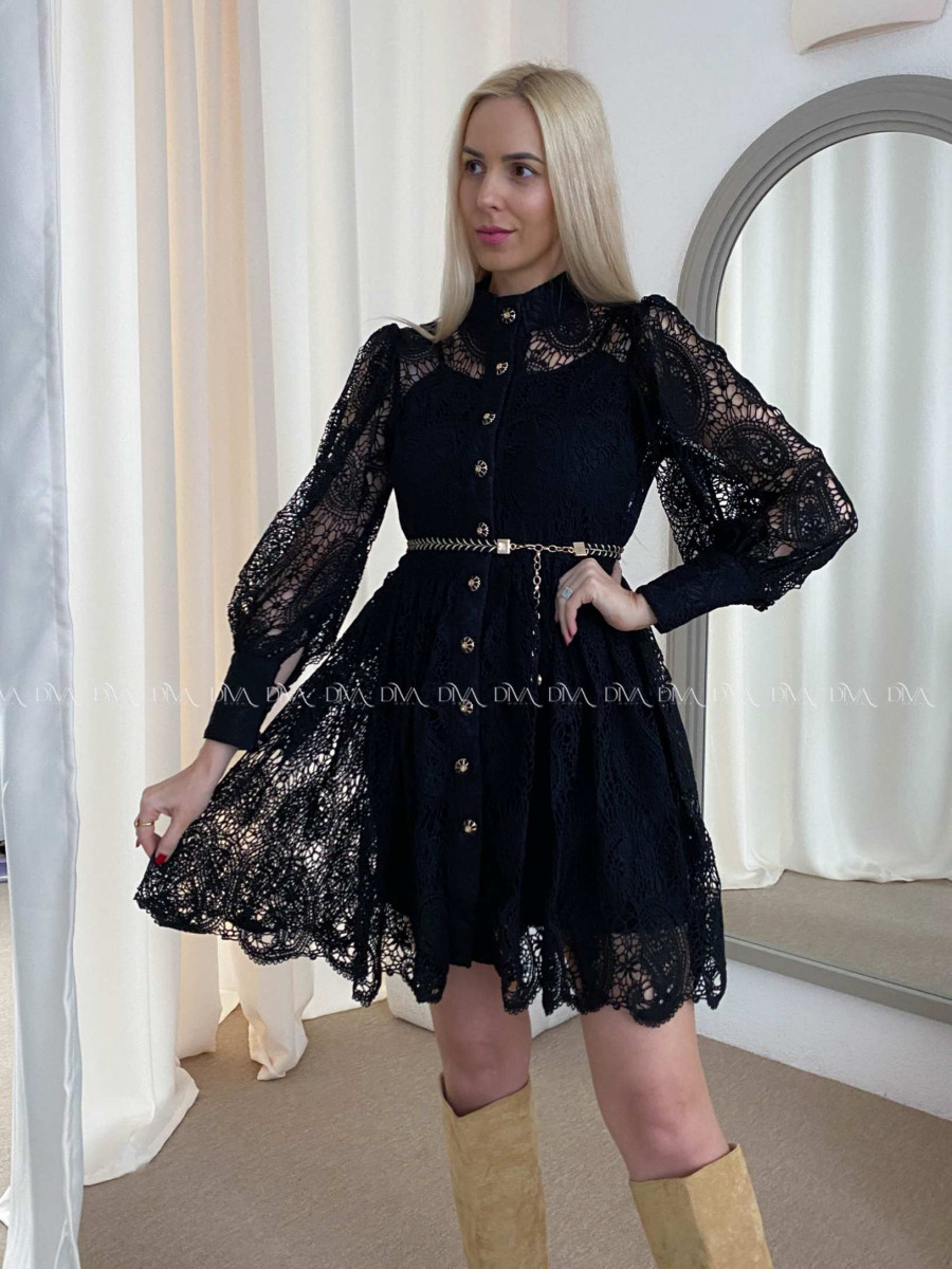 Krajkované šaty čierne s opaskom AB 41