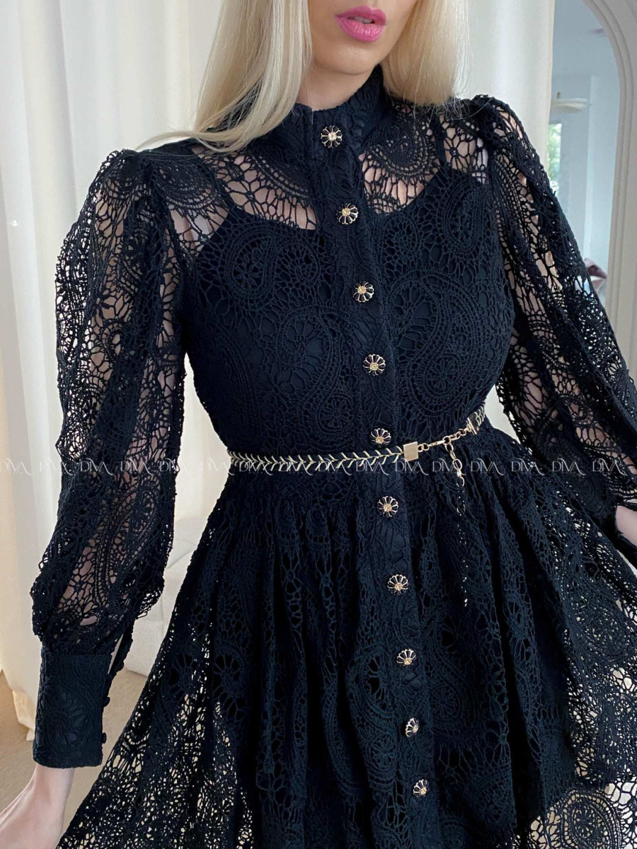 Krajkované šaty čierne s opaskom AB 41