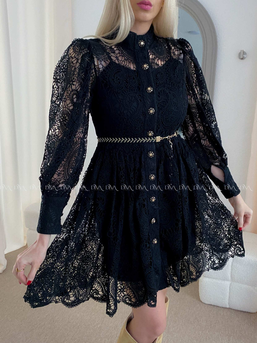 Krajkované šaty čierne s opaskom AB 41