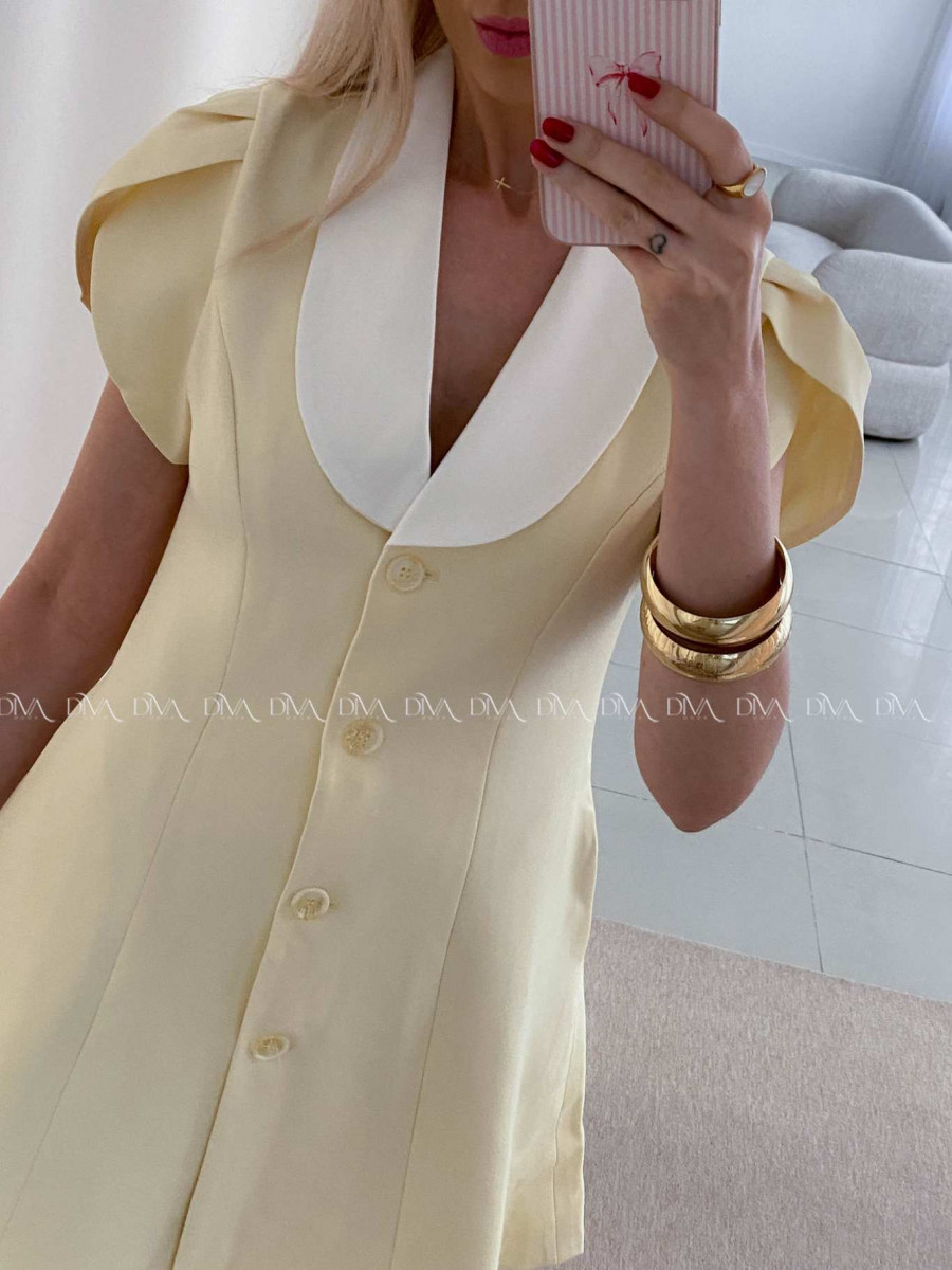 Krátke šaty s tulipánovými rukávmi butter yellow AB 39