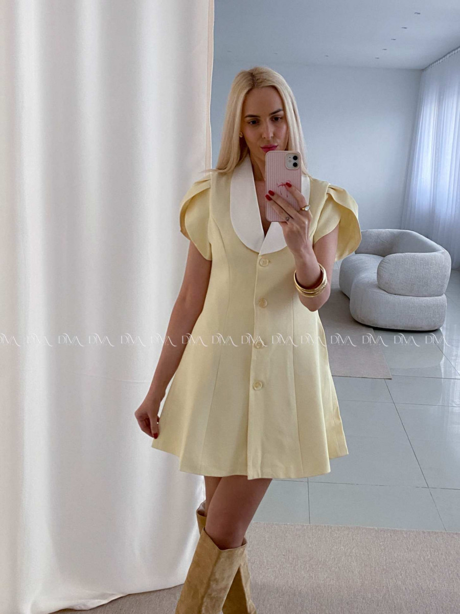 Krátke šaty s tulipánovými rukávmi butter yellow AB 39