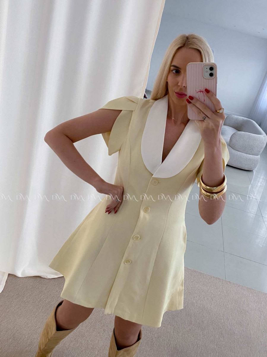 Krátke šaty s tulipánovými rukávmi butter yellow AB 39