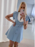 Krátke šaty s tulipánovými rukávmi modré AB 39