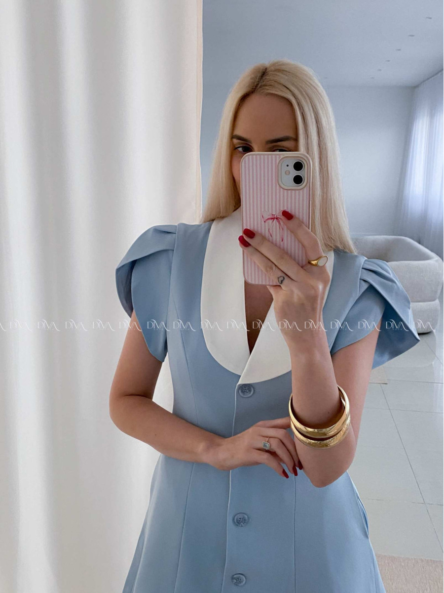 Krátke šaty s tulipánovými rukávmi modré AB 39