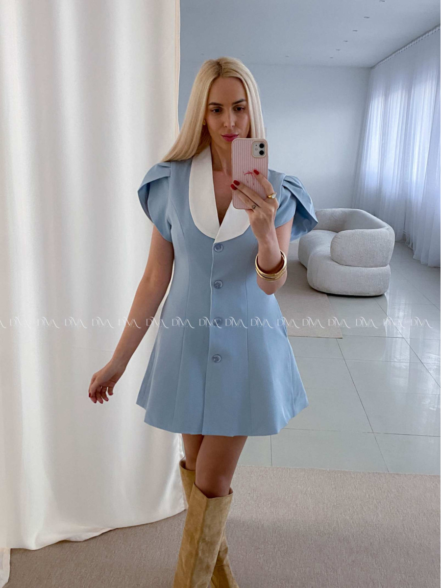 Krátke šaty s tulipánovými rukávmi modré AB 39