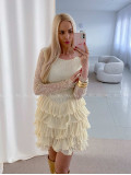 Krajkované elegantné šaty s volánovou sukňou vanilkové AB 50