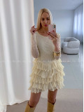 Krajkované elegantné šaty s volánovou sukňou vanilkové AB 50