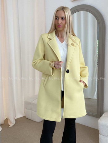 Midi prechodný kabát s brošňou banánový AB 59