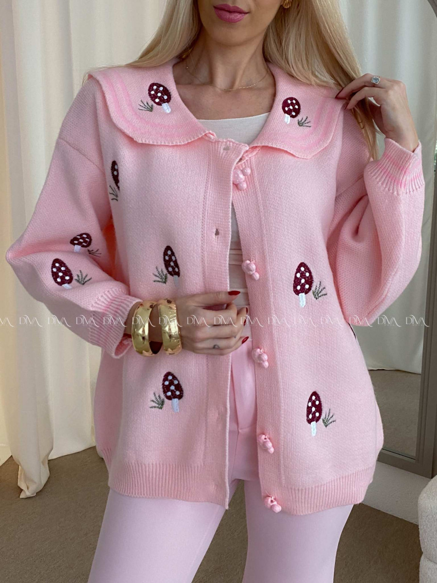 Kardigan so zdobenými gombíkmi muchotrávky ružový AB 36