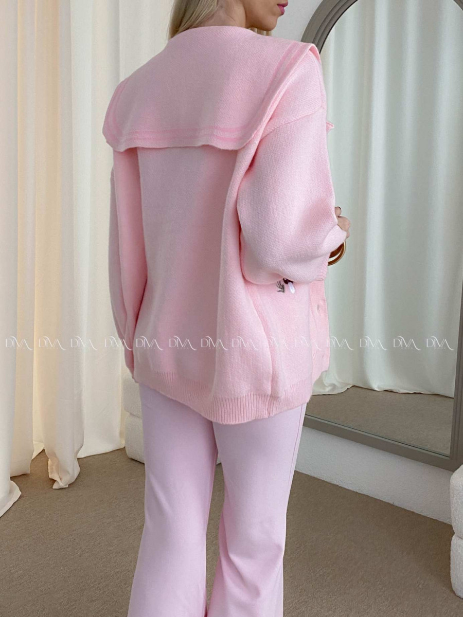 Kardigan so zdobenými gombíkmi muchotrávky ružový AB 36