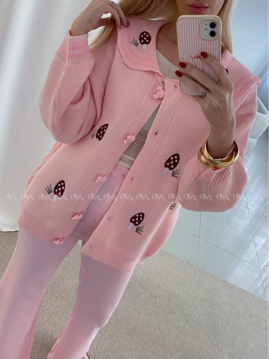 Kardigan so zdobenými gombíkmi muchotrávky ružový AB 36