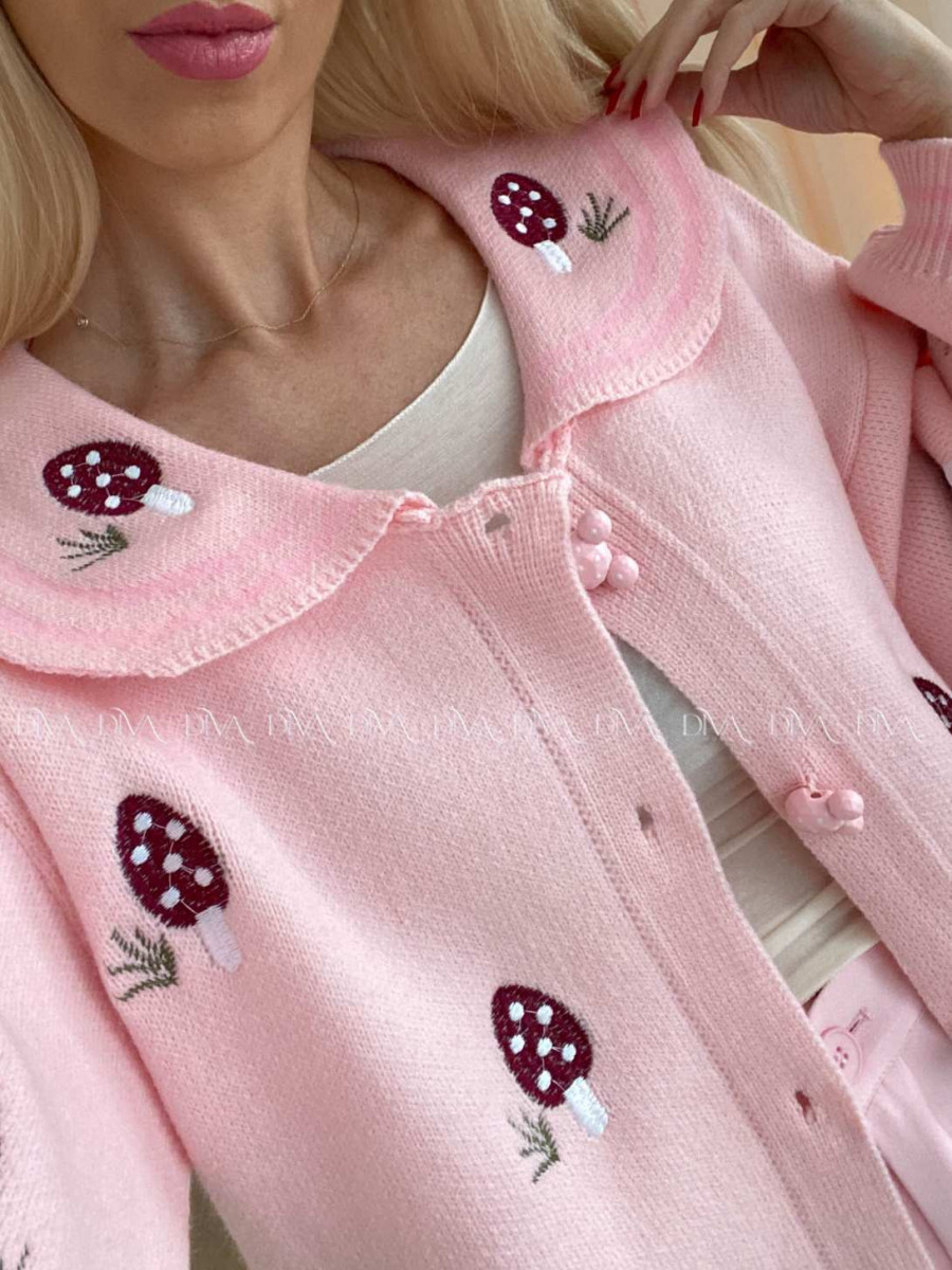 Kardigan so zdobenými gombíkmi muchotrávky ružový AB 36