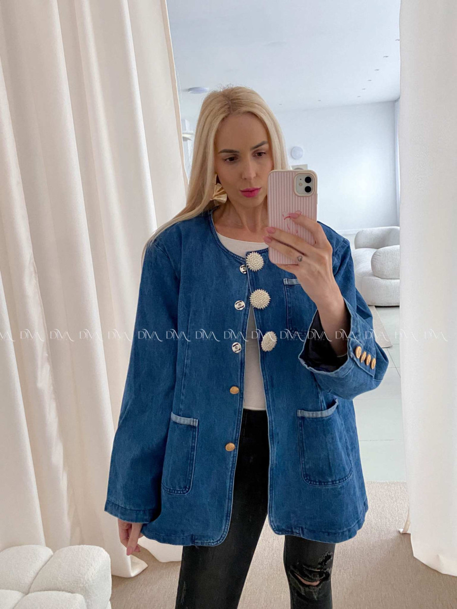 Oversize riflová bunda so zdobenými gombíkmi modrá AB 30
