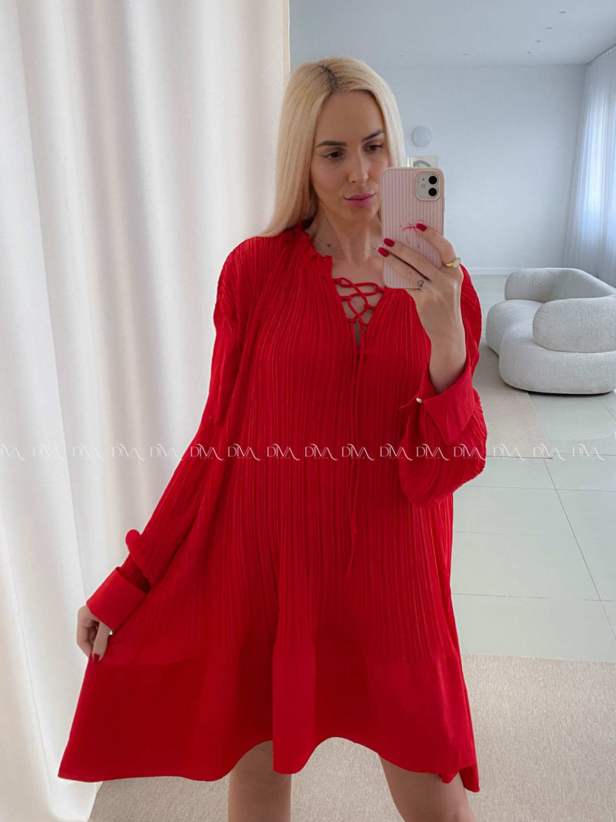 Plisované oversize šaty s perličkami červené AB 55