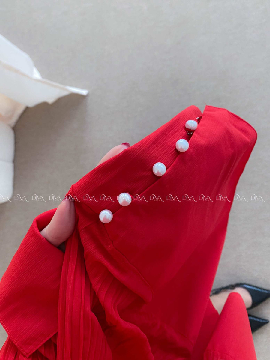 Plisované oversize šaty s perličkami červené AB 55