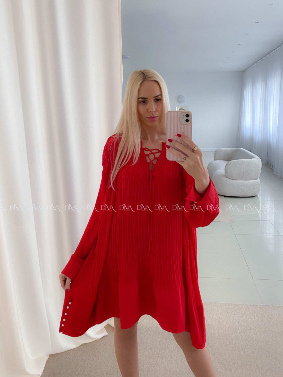 Plisované oversize šaty s perličkami červené AB 55