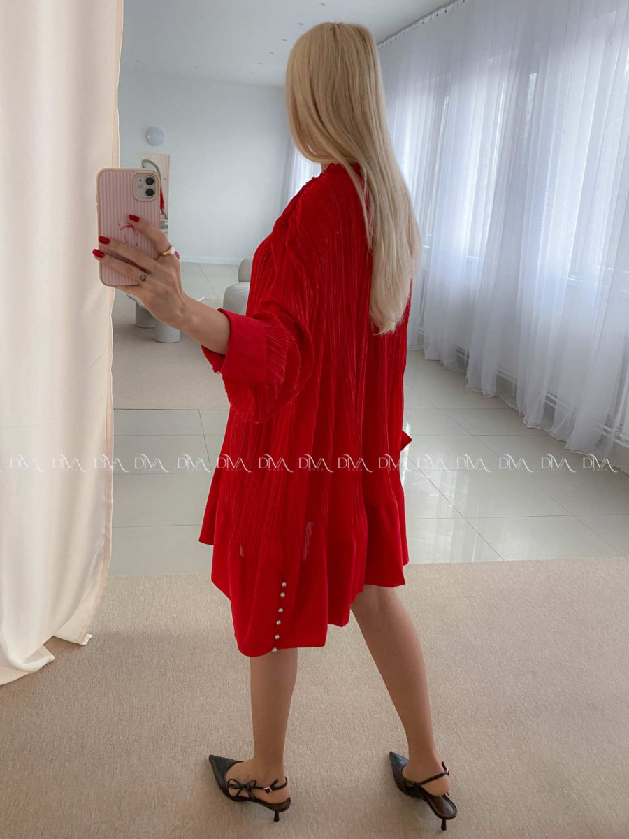 Plisované oversize šaty s perličkami červené AB 55