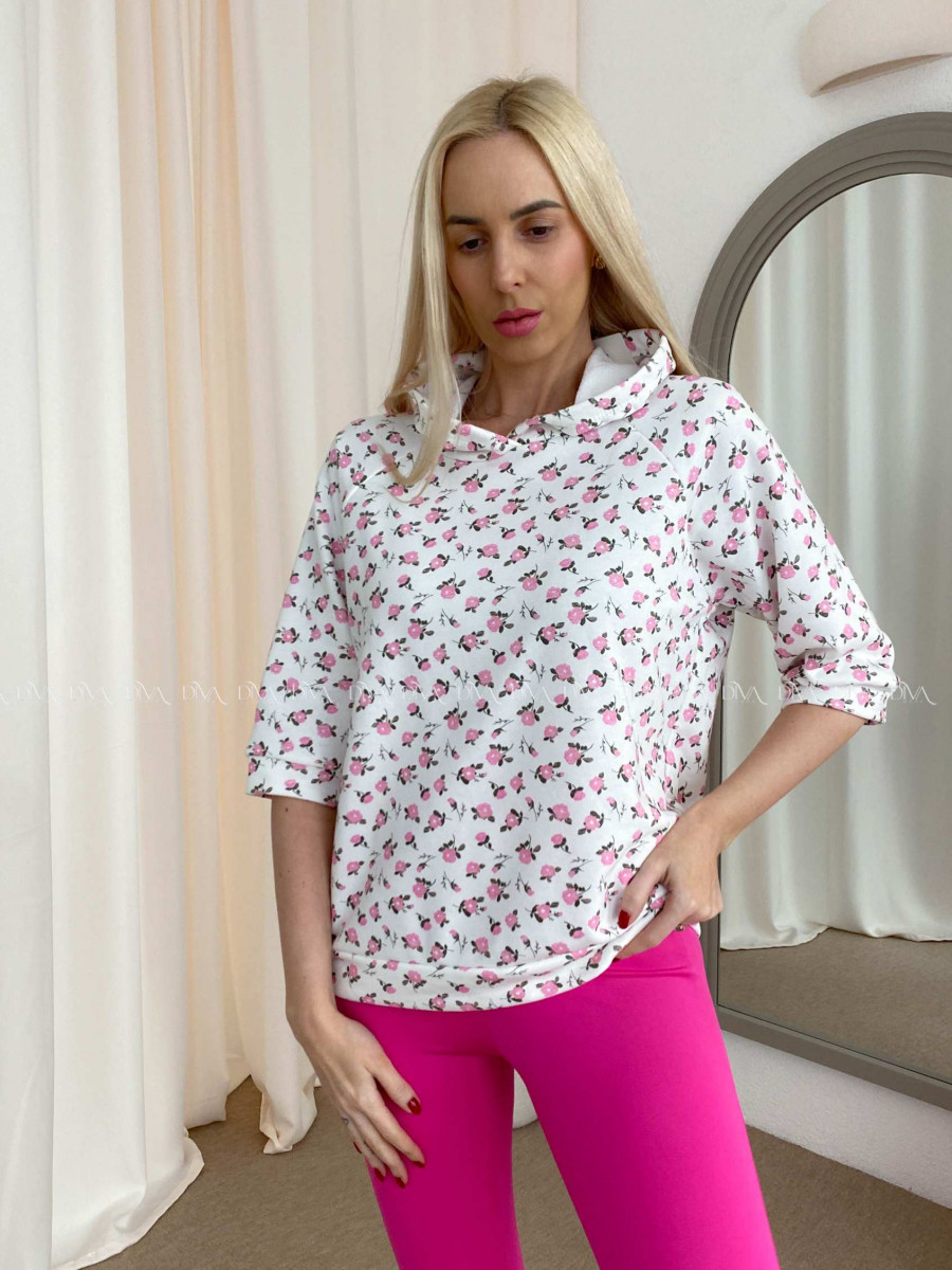 Bavlnená mikina flowers s 3/4 rukávom biela AB 56