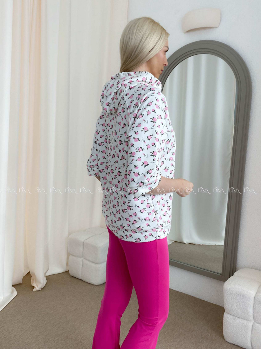 Bavlnená mikina flowers s 3/4 rukávom biela AB 56