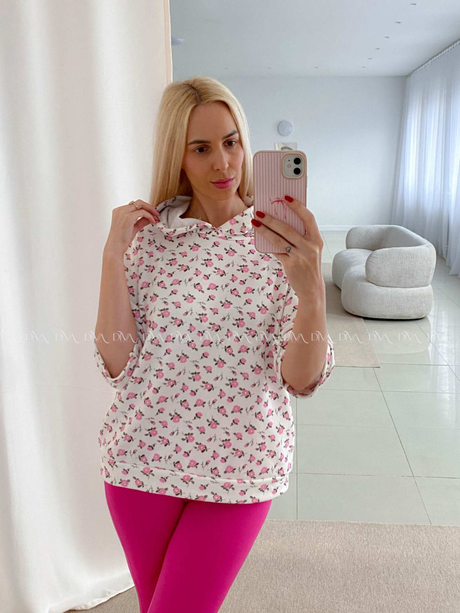 Bavlnená mikina flowers s 3/4 rukávom biela AB 56