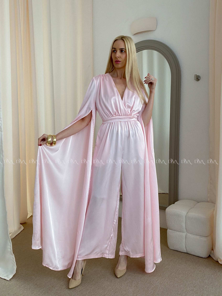 Saténový spoločenský overal baby pink AB 37