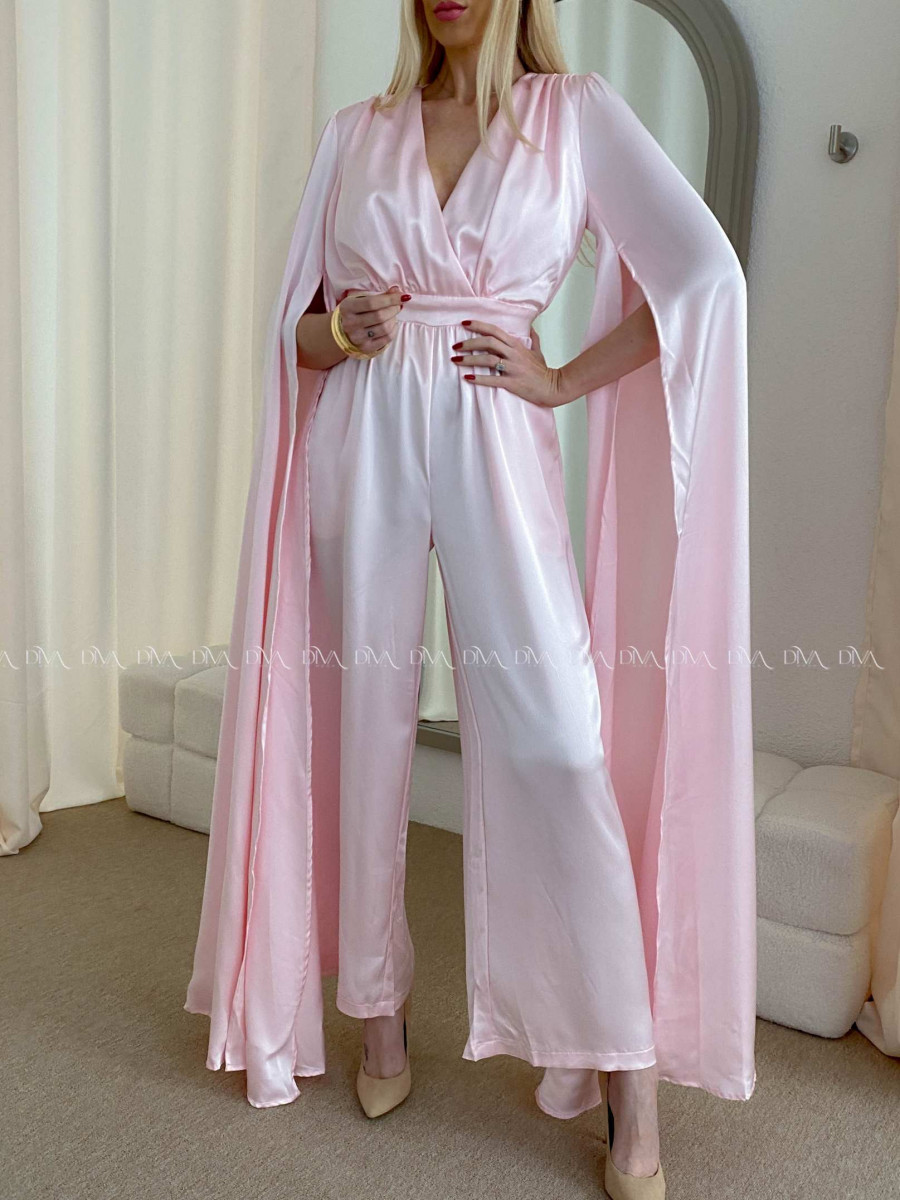 Saténový spoločenský overal baby pink AB 37