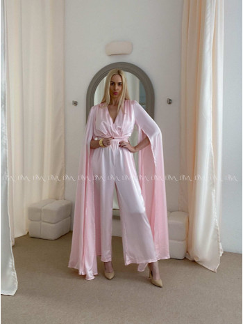 Saténový spoločenský overal baby pink AB 37