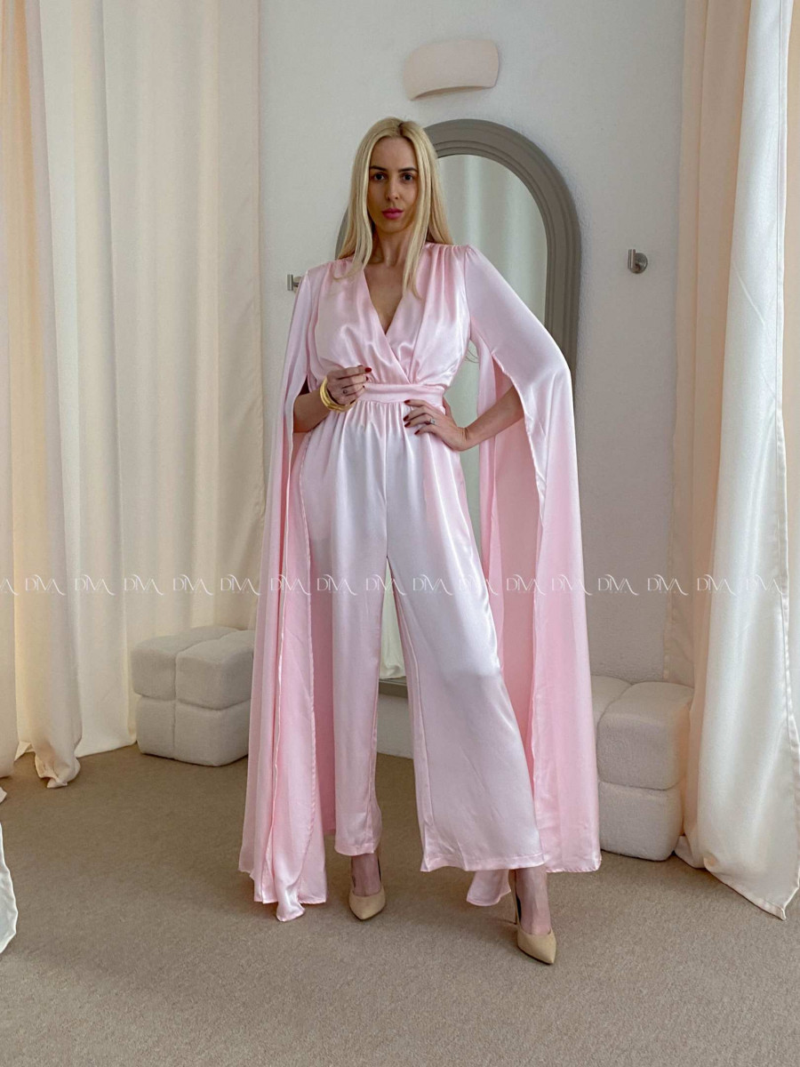 Saténový spoločenský overal baby pink AB 37