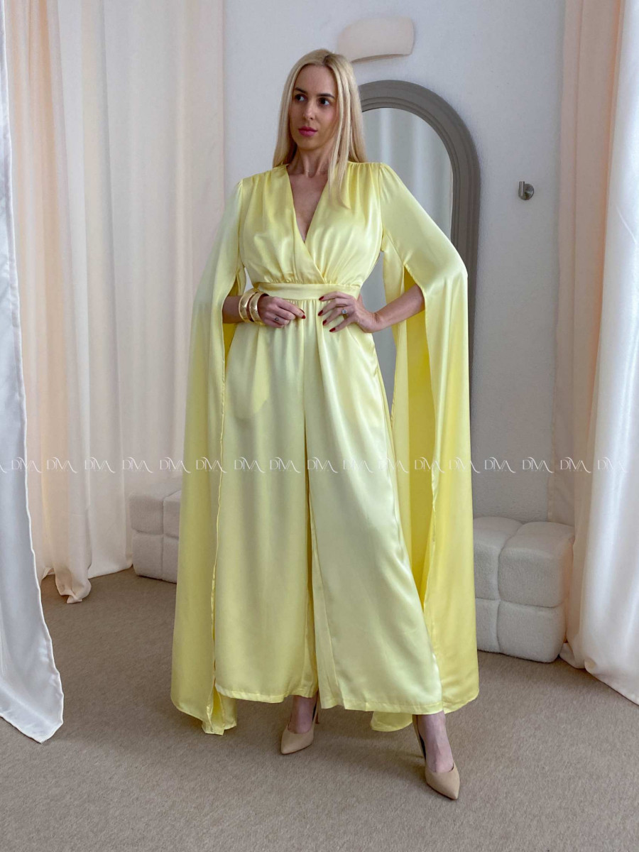 Saténový spoločenský overal žltý AB 37