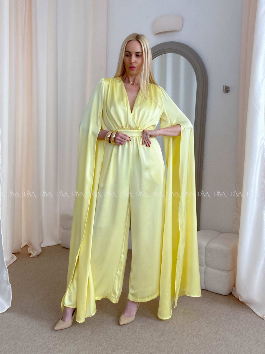 Saténový spoločenský overal žltý AB 37