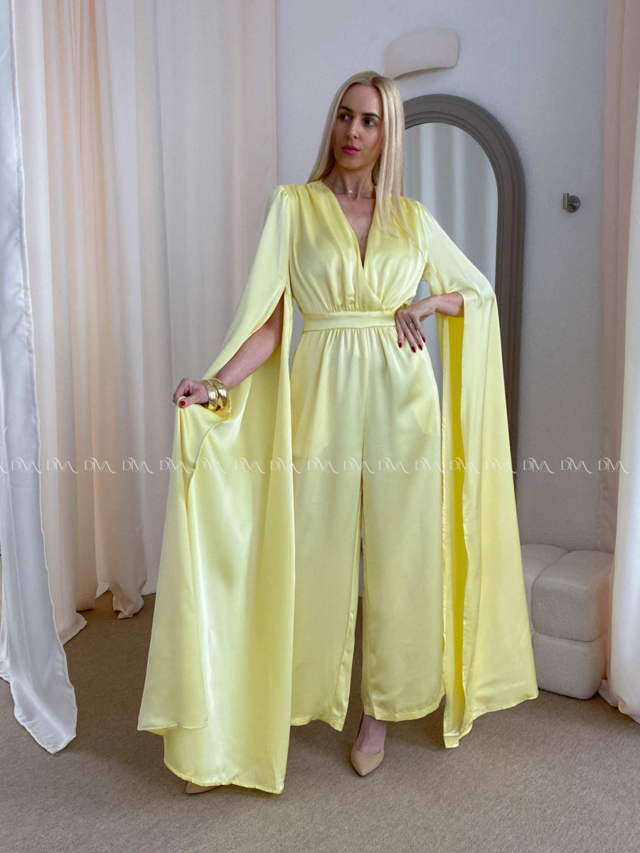 Saténový spoločenský overal žltý AB 37