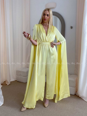 Saténový spoločenský overal žltý AB 37