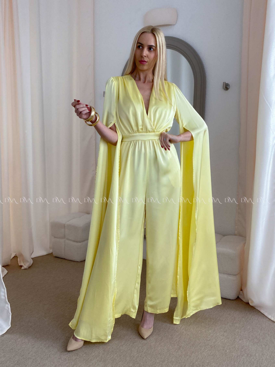 Saténový spoločenský overal žltý AB 37