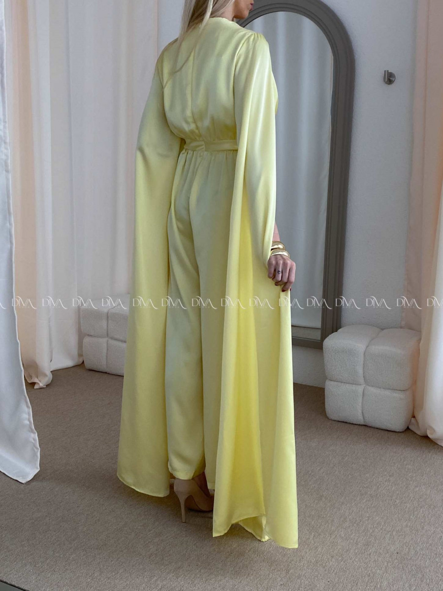 Saténový spoločenský overal žltý AB 37