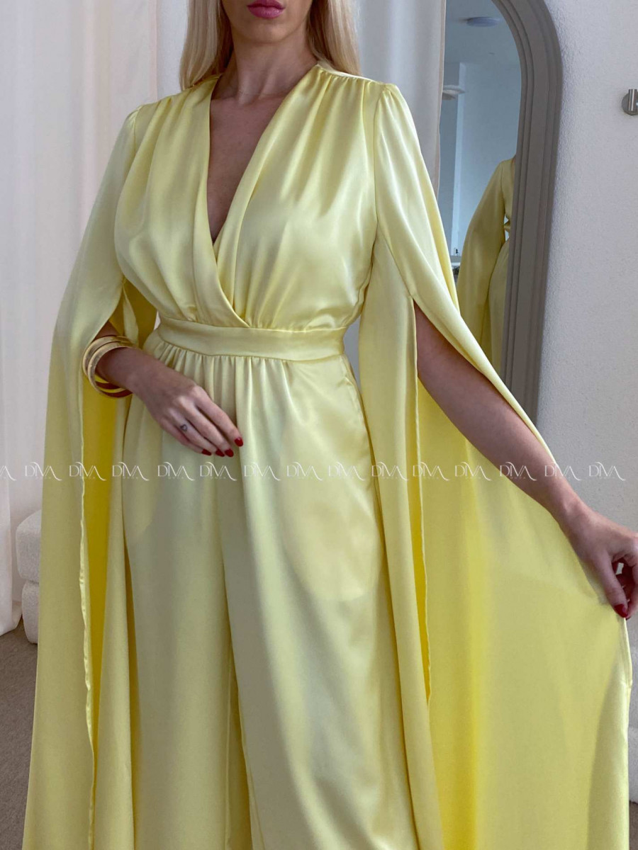 Saténový spoločenský overal žltý AB 37