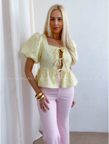 3D kvietkovaný peplum top na viazanie butter yellow AB 81