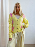 Kardigan s prepletaním na rukávoch žltý AB 64
