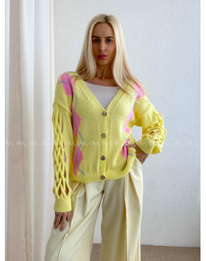 Kardigan s prepletaním na rukávoch žltý AB 64
