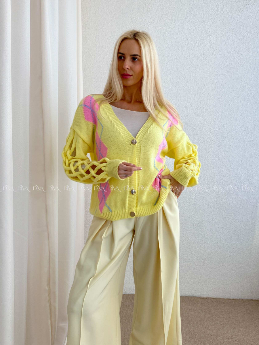 Kardigan s prepletaním na rukávoch žltý AB 64