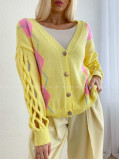 Kardigan s prepletaním na rukávoch žltý AB 64